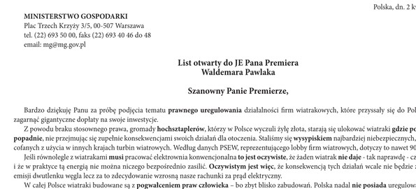 List otwarty - Waldemar Pawlak